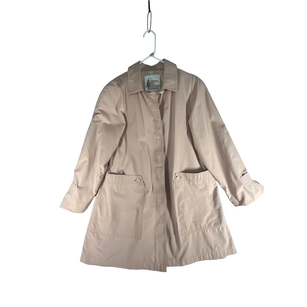 Vintage Women's London Fog Coat Dusty Pink with shoulder Pads Size: 14 Petite